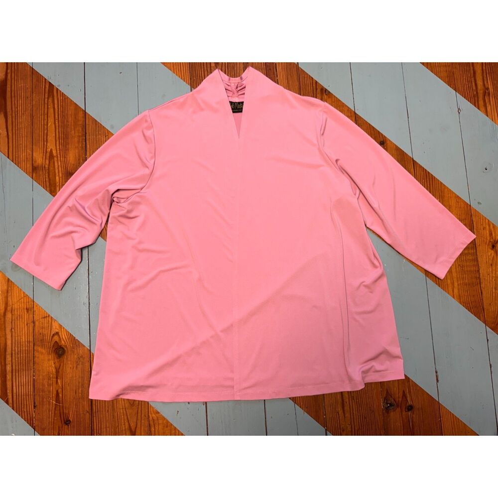 Bob Mackie Wearable Art Pink Open Front Cardigan 1X Soft Stretch Lightweight - Picture 2 of 6